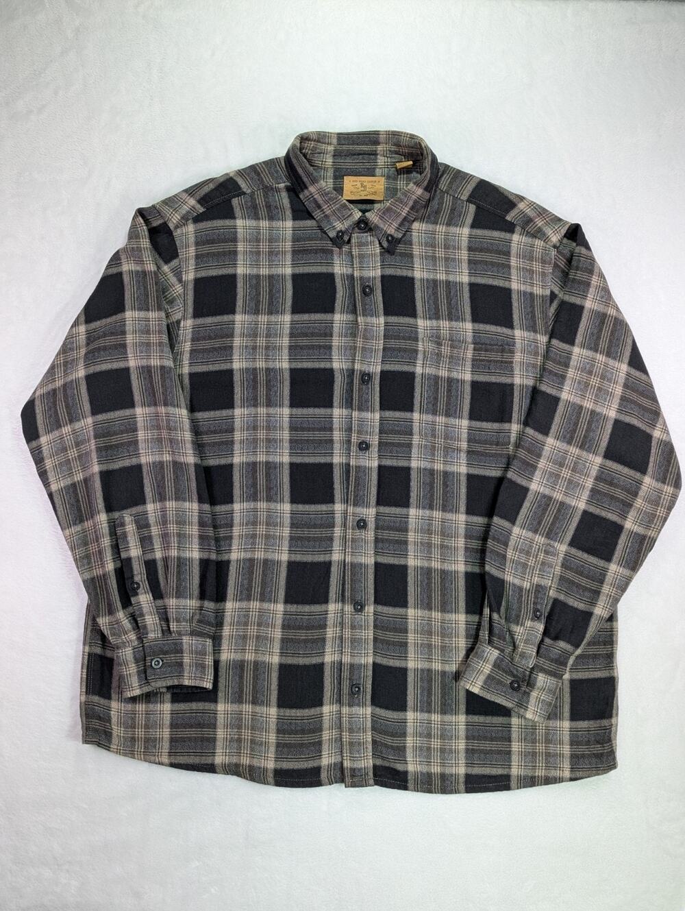 Red Head Ranch Plaid Flannel Button Down Shirt Men XL Gray Black